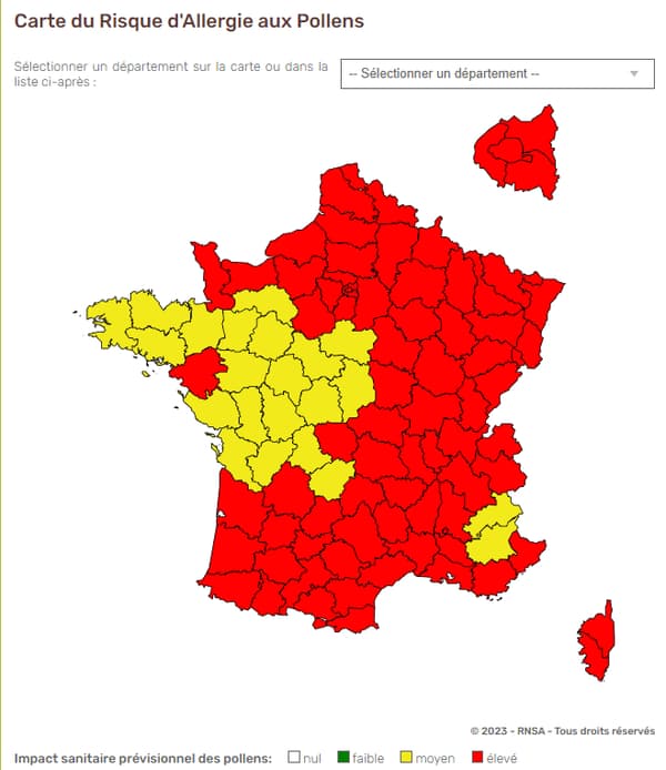 La carte du risque d'allergie aux pollens, le 21 février 2023 