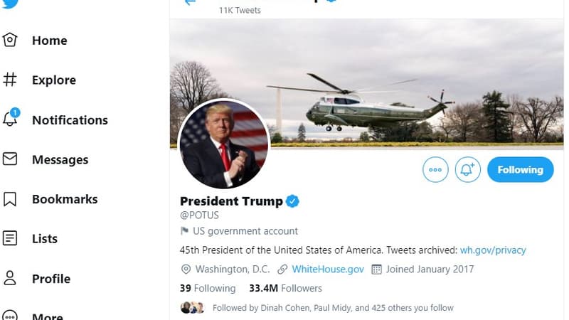 Le compte officiel de président des États-Unis de Donald Trump