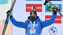 Le Français Simon Desthieux, médaillé d'argent du 10 km sprint aux Championnats du monde de biathlon, le 12 février 2021 à Pikljuka (Slovénie)