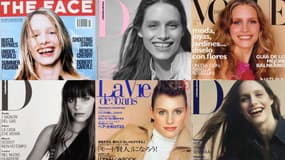 Le mannequin britannique Georgina Cooper en une de plusieurs magazines de mode, entre 1999 et 2001.