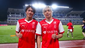 Junya ITO de Reims et Keito NAKAMURA de Reims lors du match amical entre Machida Zelvia et Reims au stade Machida GION le 31 juillet 2024 à Tokyo, Japon. 