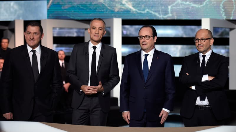 Thierry Demaizière (à droite de François Hollande), lors de l'émission face aux Français sur TF1, 