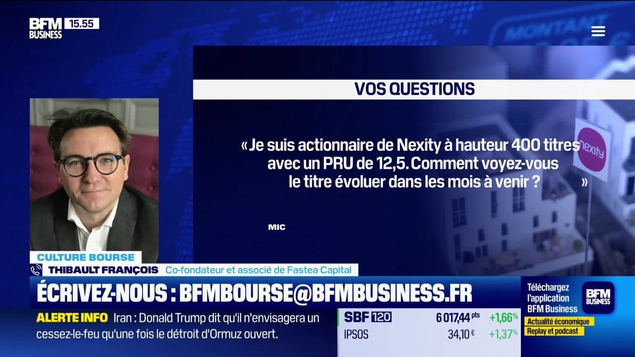 Culture Bourse : "Je suis actionnaire de NEXITY à hauteur 400 titres avec un PRU de 12,5 , comment voyez-vous l'évolution du titre dans les mois à venir ?", par Julie Cohen-Heurton - 01/04