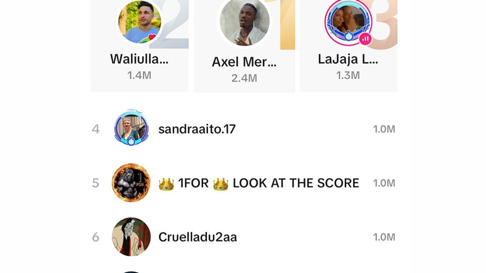 Le classement hebdomadaire, affiché par TikTok ce 20 septembre 2023