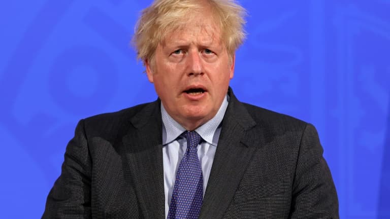 Le Premier ministre britannique Boros Johnson le 14 juin 2021, intervenant sur la pandémie