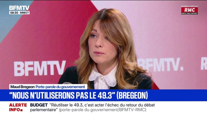 Budget 2026: "Utiliser le 49.3 revient à acter l'échec des discussions parlementaires", assure Maud Bregeon, porte-parole du gouvernement