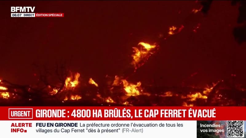 Incendie en Gironde: au moins 4.800 hectares brûlés, des villages de la presqu'île du Cap-Ferret évacués