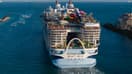 Vue aérienne du navire "Icon of the Seas" de la compagnie maritime Royal Caribbean, partant pour son deuxième voyage depuis le port de Miami, aux États-Unis, le 3 février 2024 (photo d'illustration).