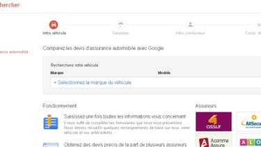 La page d'accueil du comparateur d'assurance auto de Google;