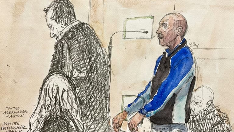 Croquis d'audience montrant Cédric Jubillar à son procès à la cour d'assises du Tarn, à Albi, le 22 septembre 2025