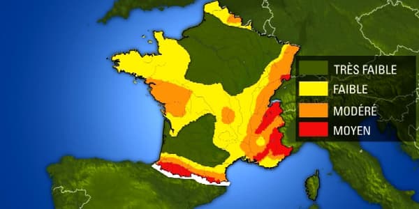 Carte des zones sismiques en France.