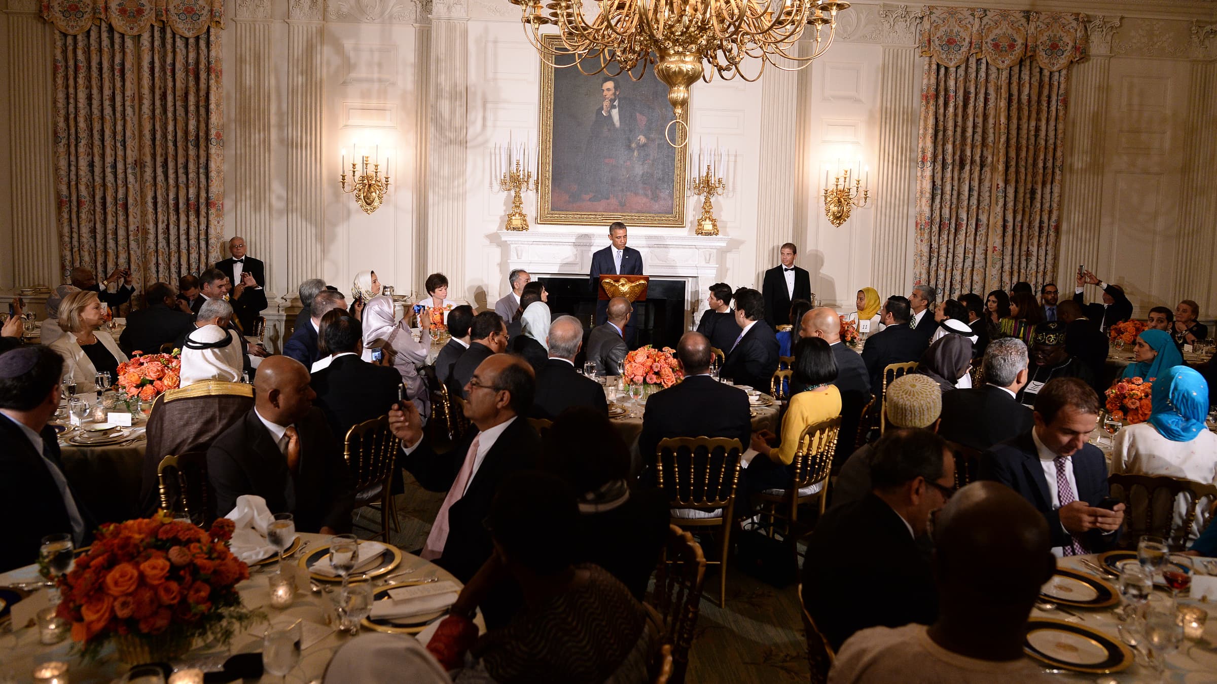 Barack Obama fait un discours lors du dîner d'iftar de la Maison Blanche, le 15 juillet 2014. 