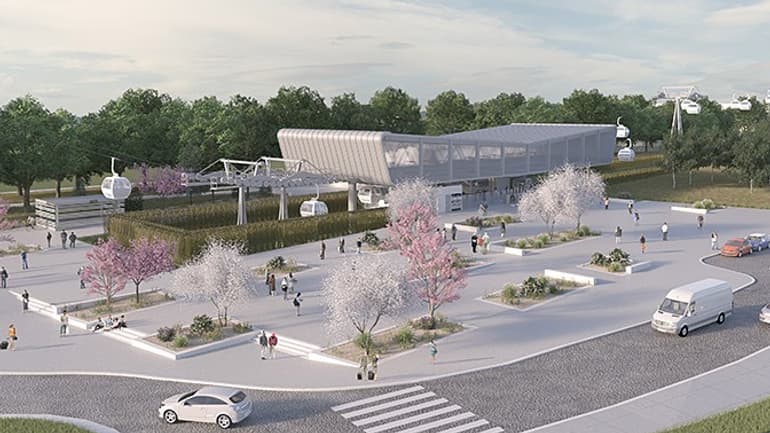 La future ligne de téléphérique, longue de 5 km dans le Val-de-Marne, comprendra 5 stations. La future ligne de téléphérique, longue de 5 km dans le Val-de-Marne, comprendra 5 stations.