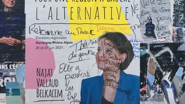 Des affiches de Najat Vallaud-Belkacem ont été recouvertes de tags haineux à Bron.
