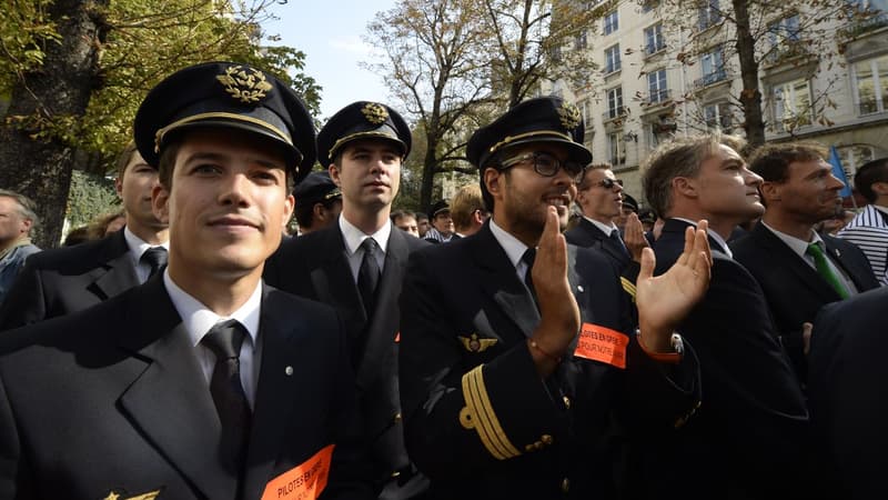 Des pilotes Air France lors d'un mouvement de grève en 2014