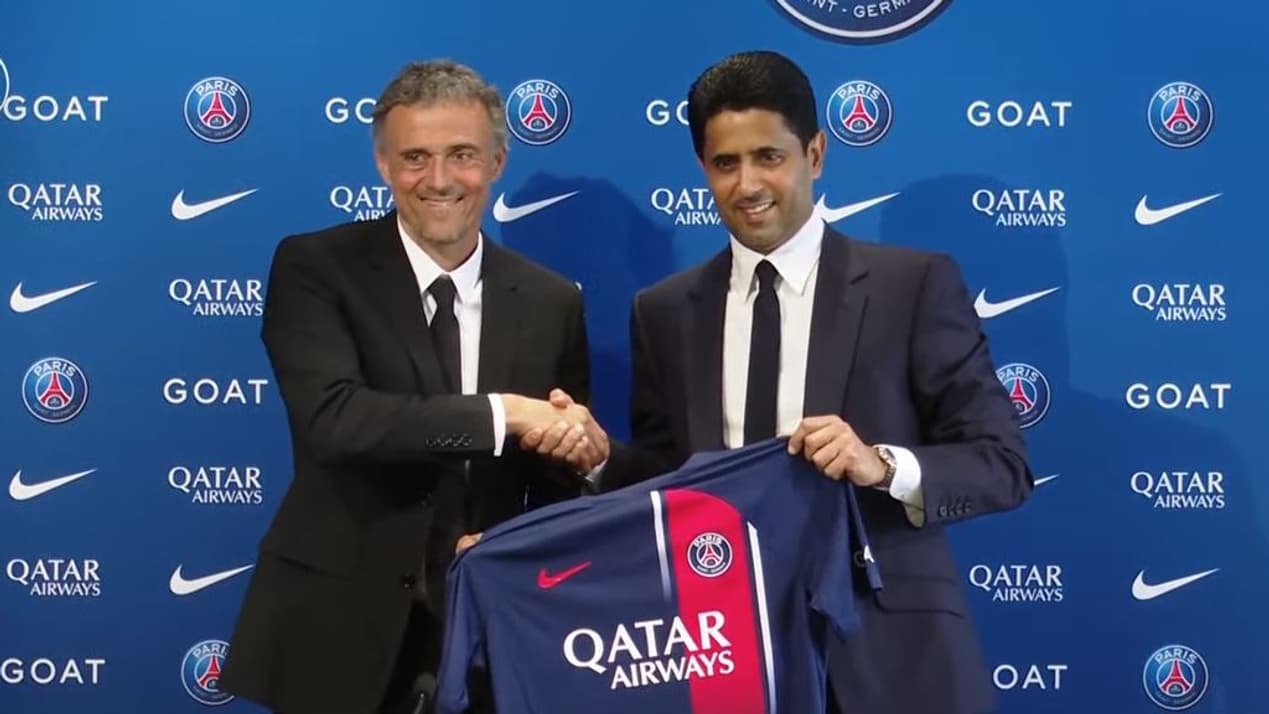 Luis Enrique avec Nasser Al-Khelaïfi, le 5 juillet 2023