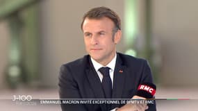  Emmanuel Macron lors d'une interview au Grand palais, à Paris, le 15 avril 2024.