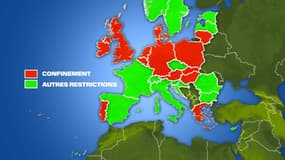 La carte des restrictions imposées en Europe, au 14 janvier 2021.