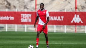Samuel Nibombé lors du match Monaco-Barcelone (4-3, Youth League), le 19 septembre 2024