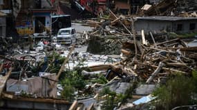 Le village de Kuma au Japon dévasté par des pluies torrentielles et des inondations, le 8 juillet 2020