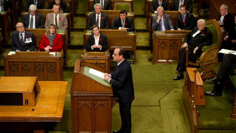 François Hollande s'exprime devant le Parlement canadien, à Ottawa, le 3 novembre 2014.