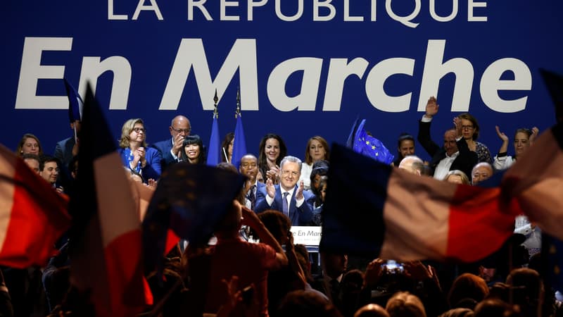 Le président du groupe La République en marche à l'Assemblée nationale Richard Ferrand, lors d'un meeting de campagne pour les élections législatives, le 23 mai 2017 à Aubervilliers. 