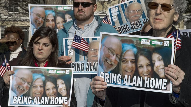 Une pancarte de soutien à Alan Gross, lors d'une manifestation à Washington, en décembre 2013.