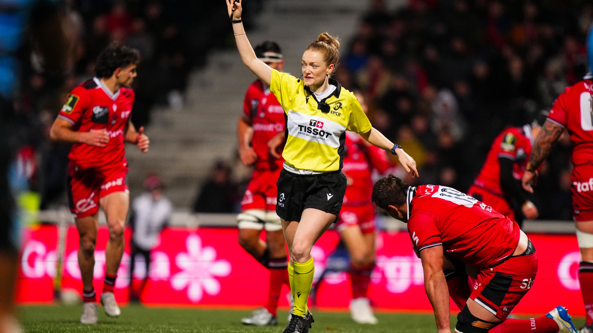Hollie Davidson va devenir la première femme à diriger une finale de Coupe d'Europe de rugby lors de Lyon-Bath, le 23 mai 2025. Hollie Davidson va devenir la première femme à diriger une finale de Coupe d'Europe de rugby lors de Lyon-Bath, le 23 mai 2025.