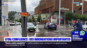 Le quartier Confluences de Lyon touché par d'importantes inondations mercredi soir