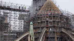 La charpente de la cathédrale Notre-Dame de Paris en reconstruction le 23 janvier 2024.