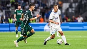 Valentin Rongier lors du match OM-Panathinaïkos (2-1, 3 t.a.b. 5) , au 3e tour de qualification de la Ligue des champions, le 15 août 2023