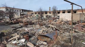 Des images diffusées par l'armée russe de la ville détruite de Soudja, dans la région russe de Koursk, le 13 mars 2025