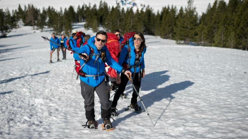 Des activistes identitaires ayant tenté de bloquer le col de l'échelle pour empêcher le passage de migrants, le 21 avril 2018.