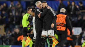 Carlo Ancelotti et Karim Benzema, à Londres le 18 avril 2023