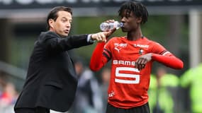 Julien Stéphan et Eduardo Camavinga, à Rennes le 1er mai 2019