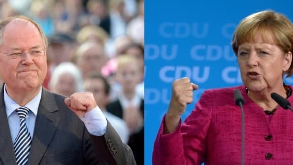 La chancelière et son rival du SPD s'affronteront lors d'un duel à la télévision dimanche soir. La chancelière et son rival du SPD s'affronteront lors d'un duel à la télévision dimanche soir.