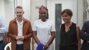 Ian Brossat, Divine Kinkela, la femme visée par des insultes racistes dans une séquence d'Envoyé spécial, et Najat Vallaud-Belkacem, le 28 juin 2024.  juin 2024. 