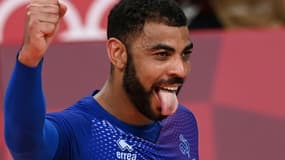 La star de l'équipe de France Earvin Ngapeth, très en vue contre la Slovaquie, comme ici lors de la finale olympique à Tokyo, le 7 août 2021