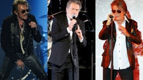 Johnny Hallyday, Eddy Mitchell Jacques Dutronc lors de la tournée des Vieilles Canailles en 2017.