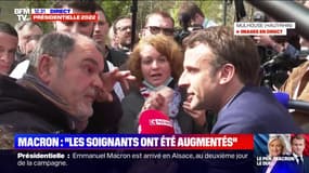 Emmanuel Macron à des soignants: "On va continuer l'amélioration des salaires et des conditions de travail" à l'hôpital