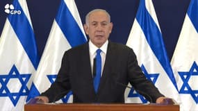 Le Premier ministre israélien, Benjamin Netanyahu, lors d'une allocution télévisée le 9 octobre 2023