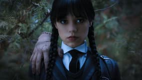 Jenna Ortega dans la série Netflix "Mercredi Addams" réalisée par Tim Burton qui sort le 23 novembre 2022. 
