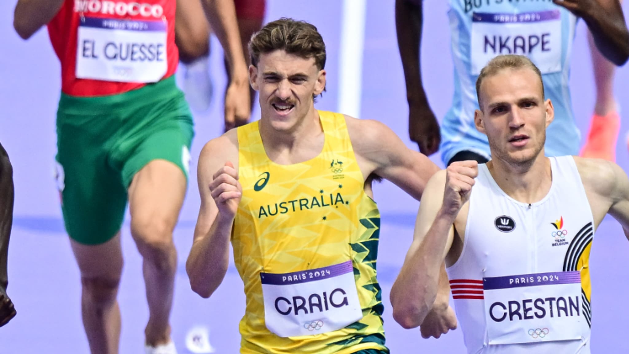 Peyton Craig (en jaune) sur 800m aux Jeux olympiques, le 7 août 2024