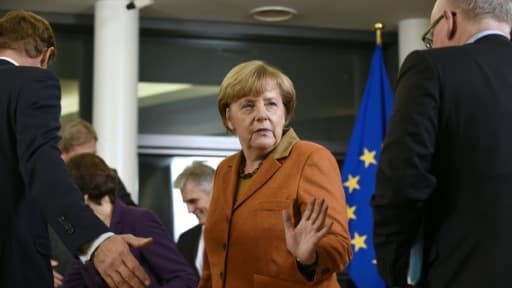 La Chancelière allemande Angela Merkel lors du mini-sommet à Bruxelles sur la question des migrants, le 25 octobre 2015