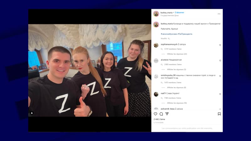 La députée du parti Russie unie Maria Butina s'affiche sur son compte Instagram avec son équipe, tous portant un t-shirt floqué "Z". 