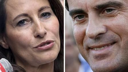 Ségolène Royal et Manuel Valls ont vivement réagi contre les attaques du ministre de l'Intérieur, Brice Hortefeux, pour qui la gauche glose sans agir sur la sécurité. /Photos d'archives/REUTERS/Stéphane Mahé