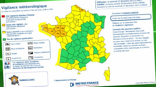 Sept départements de l'Ouest et du Nord étaient placés vendredi en vigilance orange.