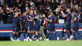 La joie des joueurs du PSG lors de la victoire face à Lens (3-1, 3e journée de Ligue 1), le 26 août 2023