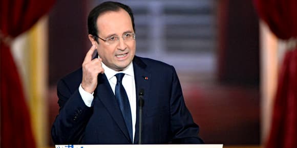 François Hollande pendant sa conférence de presse, mardi 14 janvier, à l'Elysée.