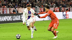 Kylian Mbappé et Jamal Musiala lors de Bayern-PSG, à Munich le 8 mars 2023